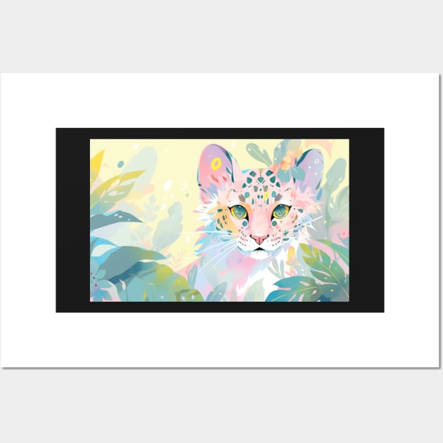 Whimsical Jungle Cat Watercolor Illustration Wall Art by A Badger